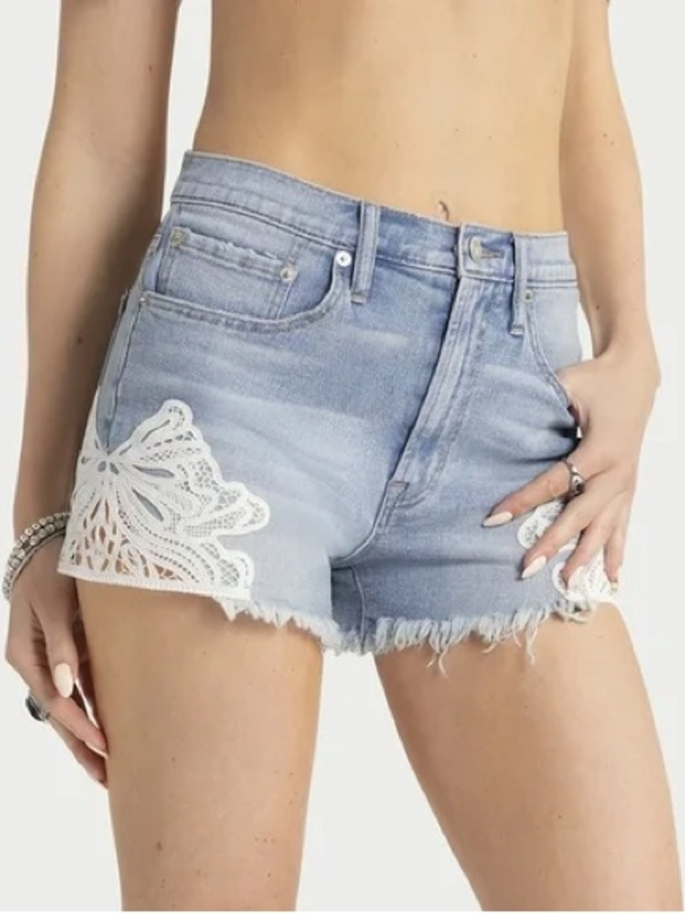 JS Denim Lace Trim High-Rise Women's Denim Shorts Sz 2